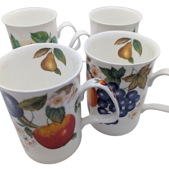 LASCELLES VTG Multicolor Fruit Cottage Farmhouse Fine China Mugs/Cups Set of (4) - Picture 8 of 12